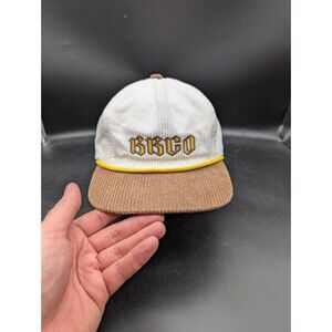 Burlington Beer Company White Brown Yellow Leather Strapback Hat RARE Corduroy